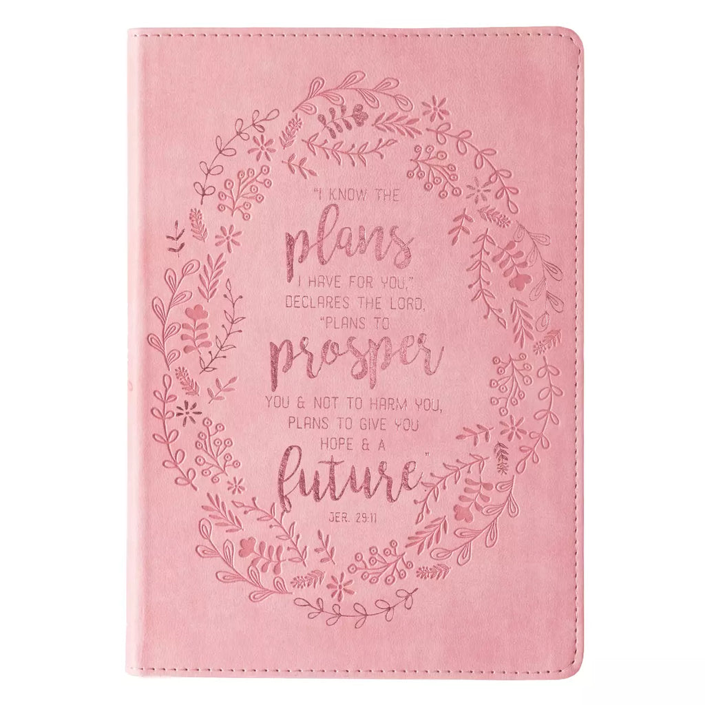 Christian Art Gifts Classic Journal I Know The Plans Jeremiah 29:11 Bible Verse, Inspirational Scripture Notebook, Ribbon Marker, Pink Faux Leather Flexcover, 336 Ruled Pages