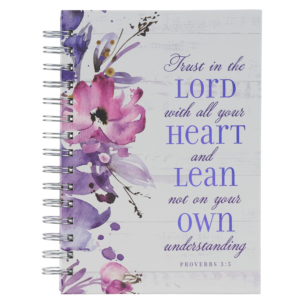 Christian Art Gifts Journal w/Scripture for Women Trust in the Lord Proverbs 3:5 Bible Verse Purple Floral Watercolor 192 Ruled Pages, Large Hardcover Notebook, Wire Bound Hardcover